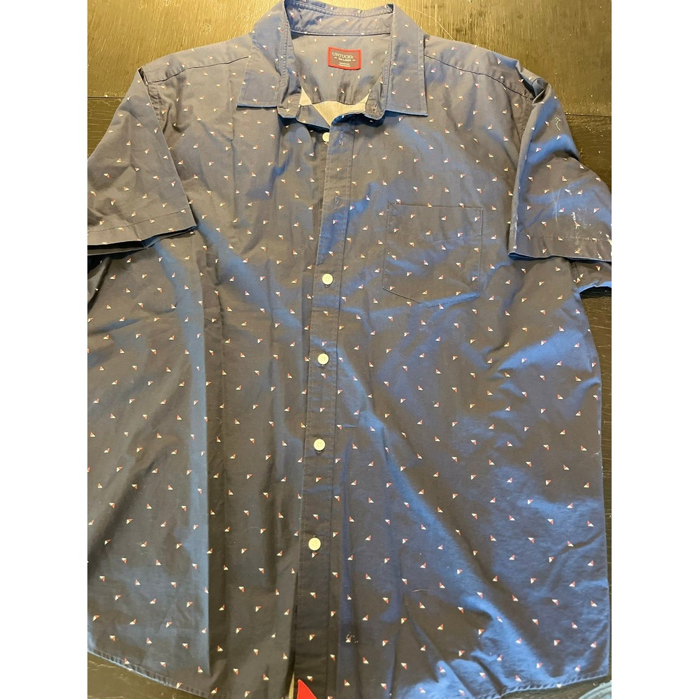 UNTUCKit Mens XX Large Navy Blue Geometric Print Short Sleeve Button Down Shirt‎ - Picture 1 of 7